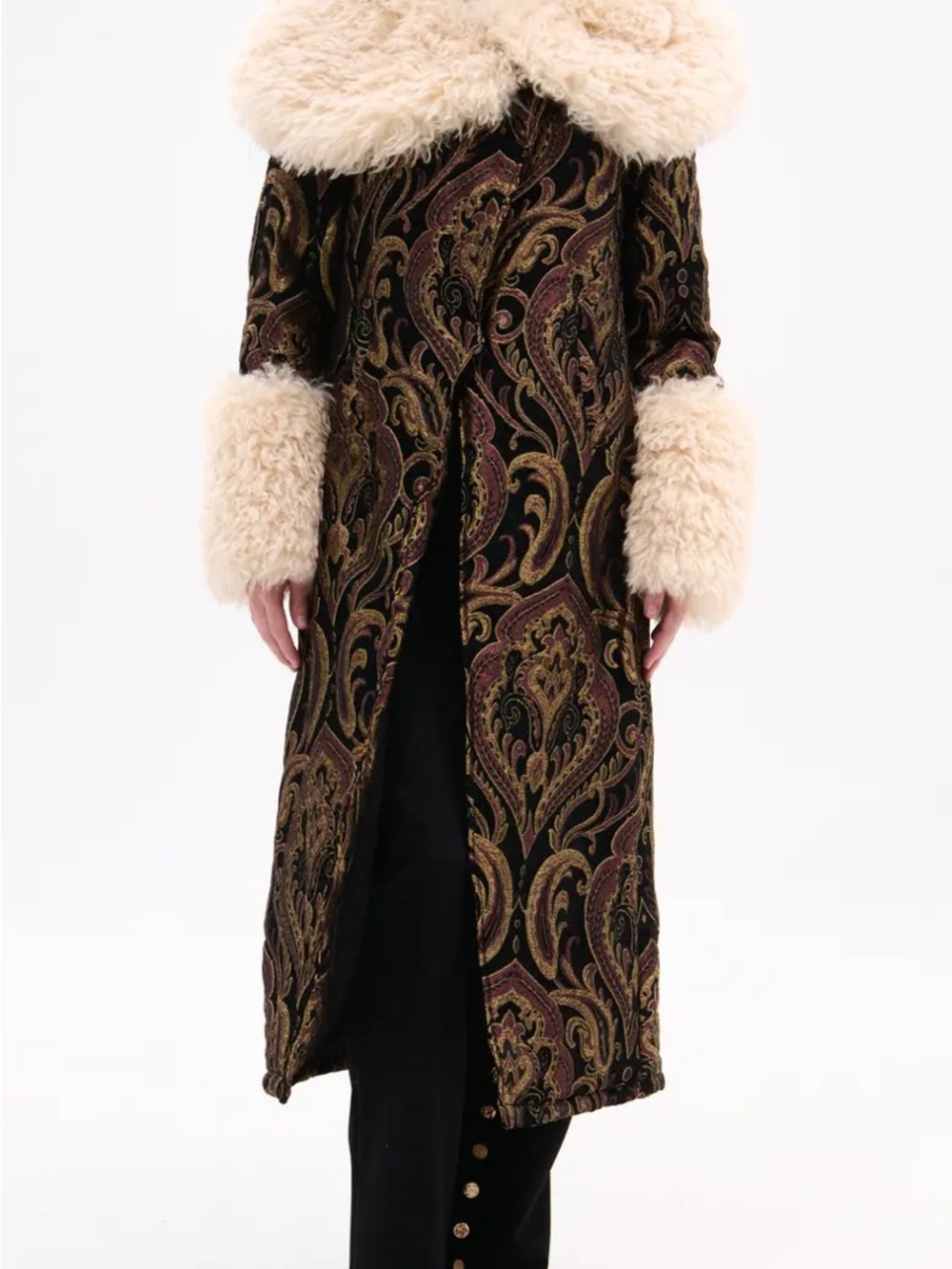 AZALEA WANG Otelia Jacquard Coat with Faux Fur Trim - Picture 6 of 8